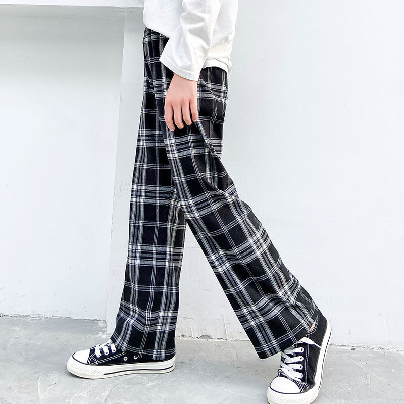 Plaid Pants For Girls Spring Summer Teens Trousers Long Casual Sport Pants Elastic Waist 12 13 14 Year Children's Wide Leg Pants 220512