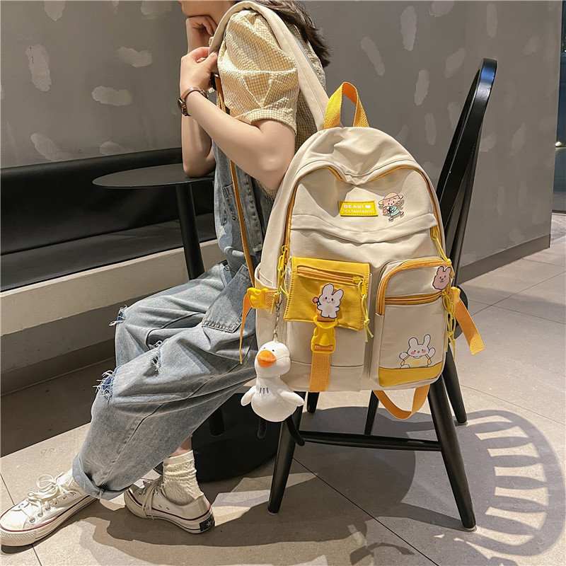 Badge Buckle Backpack Women Waterproof Color Patchwork Backpacks For Teenage Girl School Bag Fancy Student Book Bag 220815