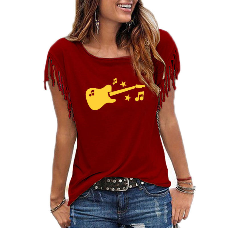 Guitar Music Printed Women T Shirt Cotton Sleeve Funny Summer Tee Shirt Femme T-shirt for Women MX200721