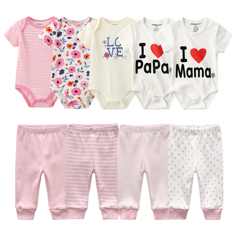 born Clothes Set BodysuitsPants 7/9Pcs Baby Girl Outfits Pink Sweet Toddler Boy Autumn Clothing 0-12M Infant Birth Gift Soft 220509