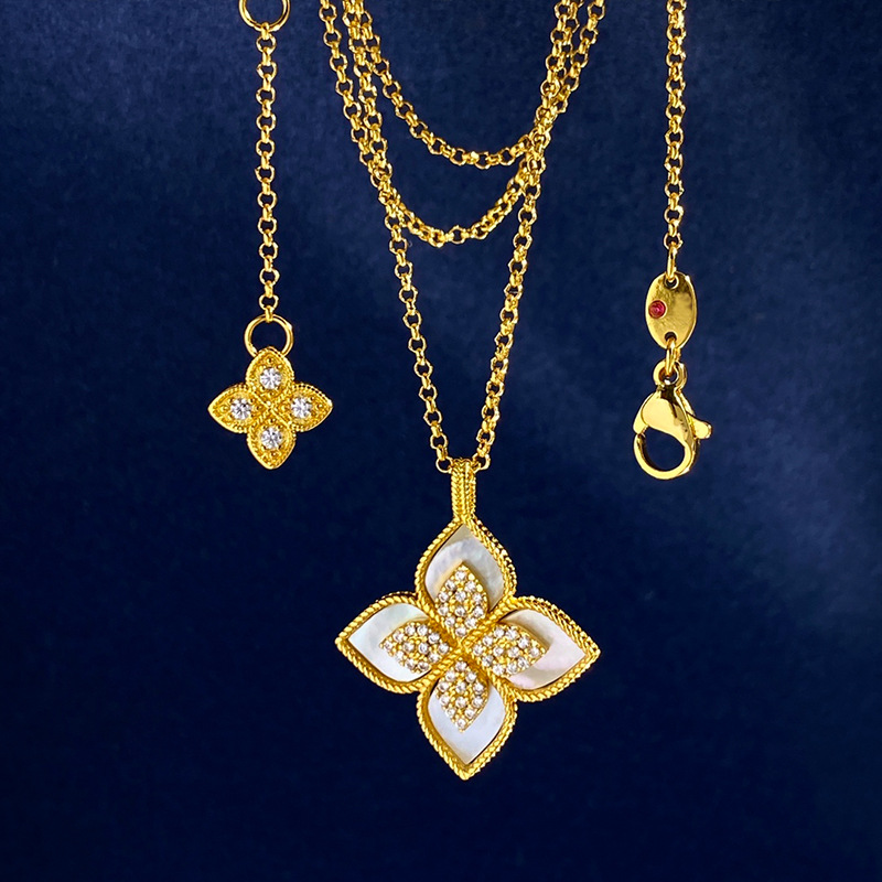 brand clover designer pendant necklaces for women gold sweet 4 leaf flower elegant charm choker necklace with crystal dia jewelry