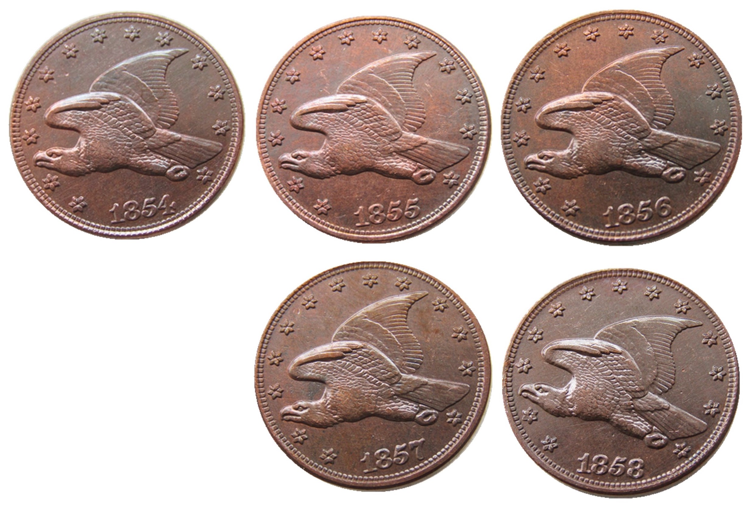 US A Set Of 1854-1858 5pcs Date For Chose New Flying Eagle Cent Copy Decorate Coin metal craft dies manufacturing factory Price
US A Set Of 1854-1858 5pcs Date For Chose New Flying Eagle Cent Copy Decorate Coin metal craft dies manufacturing factory Price