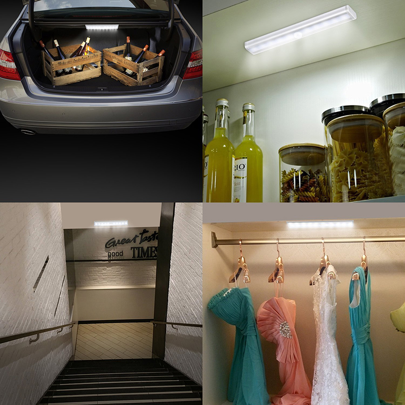 Motion Sensor Night Lights 10 LED Rechargeable Stick On Anywhere Magnetic LED light Bar for Under Cabinet Closet Hallway Stairway