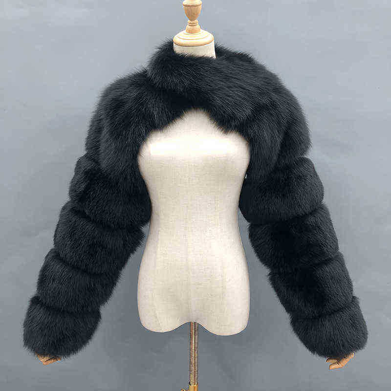 2021 new fashion fox fur coat women sleeve luxury single sleeve Y1228