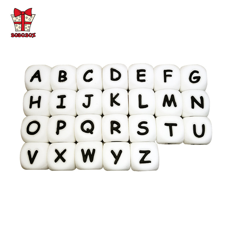 BOBOBOX 12mm 100pcs Silicone Letters Food Grade Silicone Chewing English Alphabe Beads DIY Baby Teething Toys Pacifier Pendant 220507