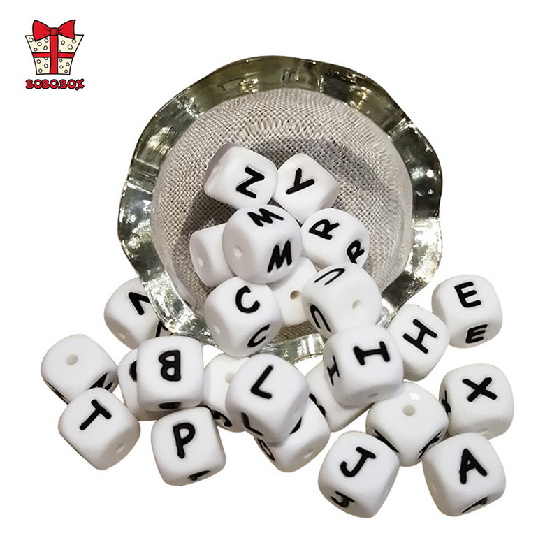 BOBOBOX 12mm 100pcs Silicone Letters Food Grade Silicone Chewing English Alphabe Beads DIY Baby Teething Toys Pacifier Pendant 220507