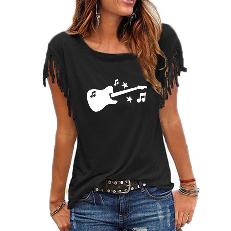Guitar Music Printed Women T Shirt Cotton Sleeve Funny Summer Tee Shirt Femme T-shirt for Women MX200721