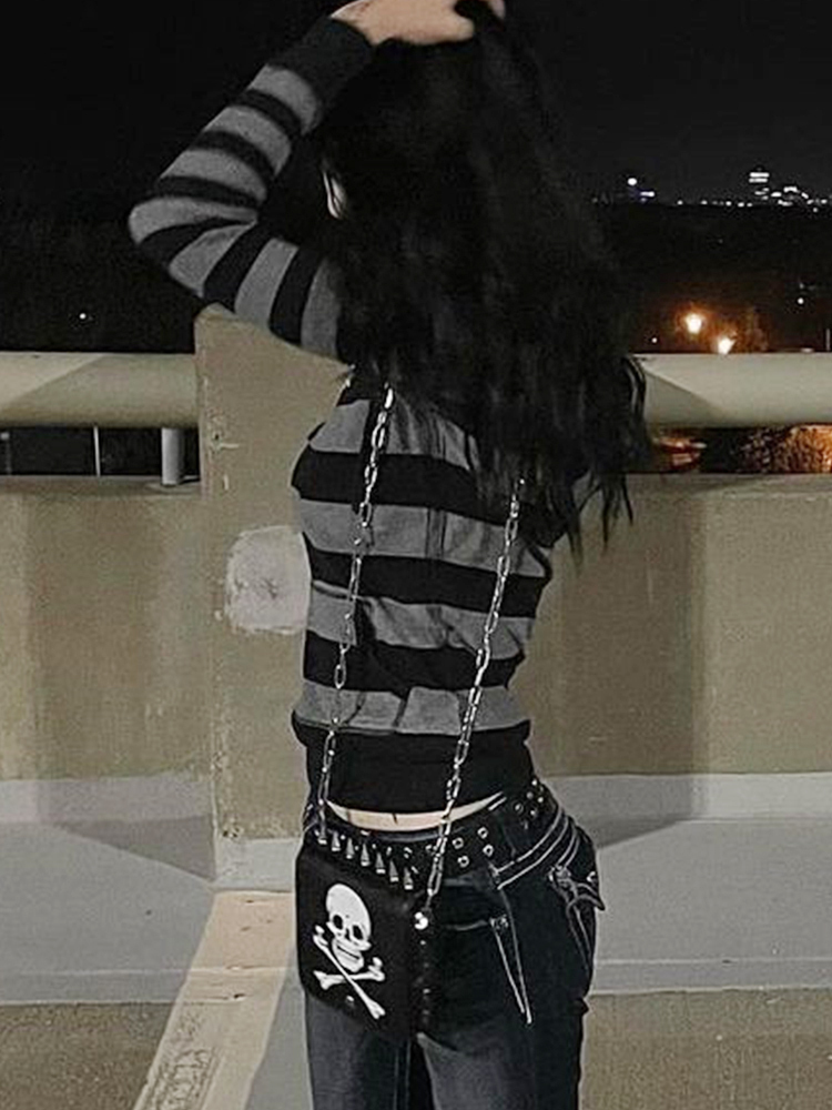 Retro Mall Goth Grunge Sweatshirts Women Y2K Striped Print Casual Hoodies Aesthetic 2000s Harajuku Fashion Shirts Cuteandpsycho 220816