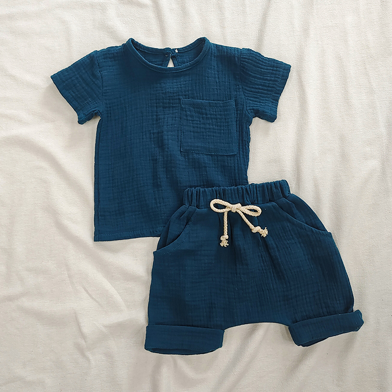 Organic Cotton Baby Clothes Set Summer Casual Tops Shorts For Boys Girls Set Unisex Toddlers 2 Pieces Kids Baby Outifs Clothing 220509