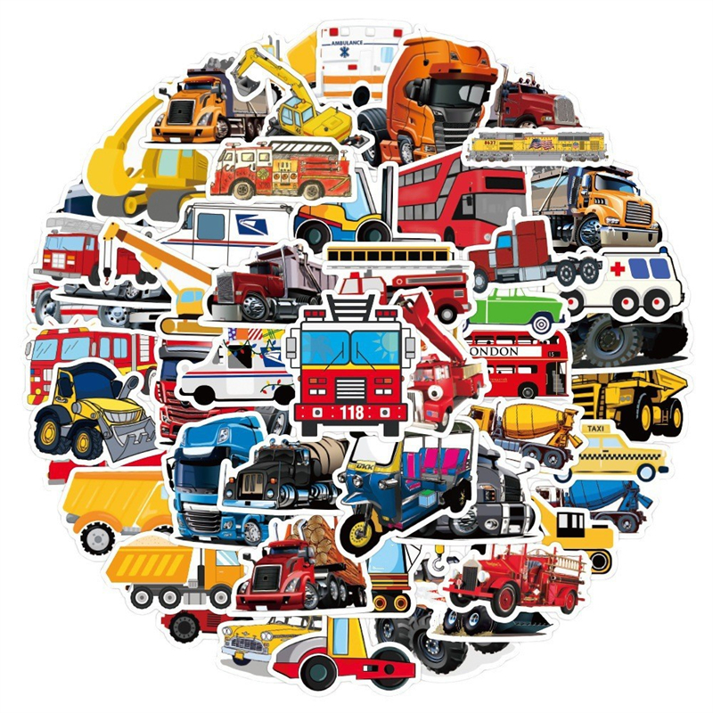 50Pcs Mixed special vehicle truck Stickers Graffiti Kids Toy Skateboard car Motorcycle Bicycle Sticker Decals Wholesale