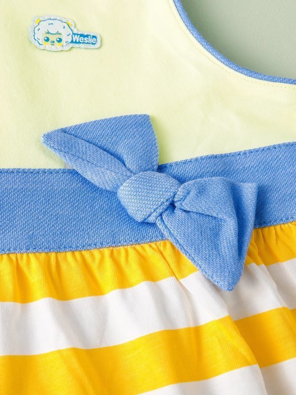 Toddler Girls Bow Front Colorblock Striped Print Dress SHE