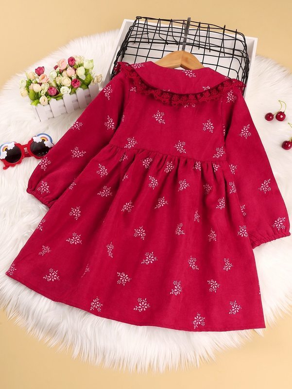 Toddler Girls Floral Print Embroidered Mesh Statement Collar Dress SHE