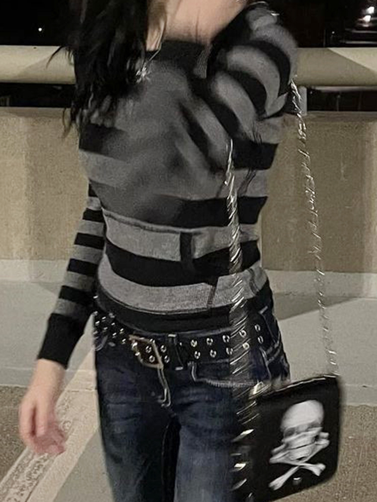 Retro Mall Goth Grunge Sweatshirts Women Y2K Striped Print Casual Hoodies Aesthetic 2000s Harajuku Fashion Shirts Cuteandpsycho 220816