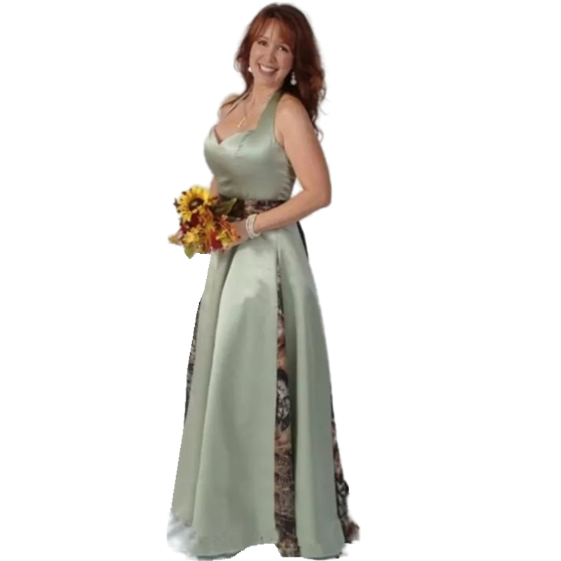 Sage Camo Mother Of The Bride Dresses Long A-Line Country Wedding Party Gowns Halter Back Lace-Up Plus Size Groom Mom Prom Evening Wear 2023 Custom Co