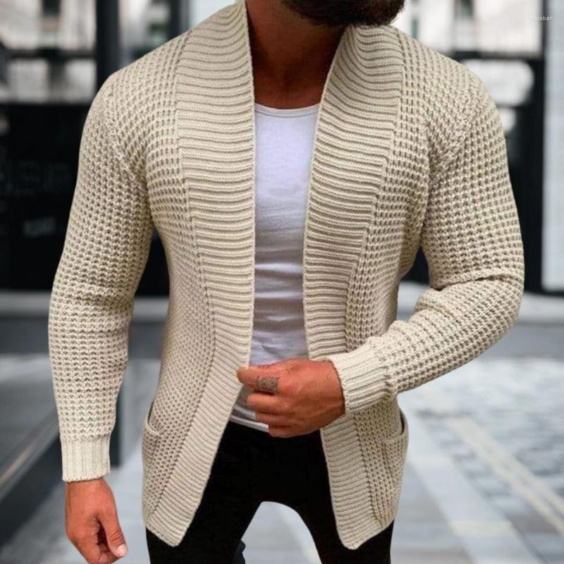 Men's Sweaters Men Sweater Coat Long Sleeves Open Stitch Jacket Solid Color Anti-shrink Cardigan Rough Surface Stretchy Male