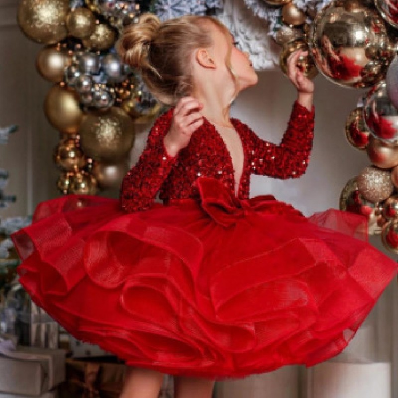 2023 Bling Beaded Crystal Flower Girls Dresses For Teens Tulle Floor Length Beach Girl Pageant Party Gowns Tulle Skirt Formal Kids Christmas Wear