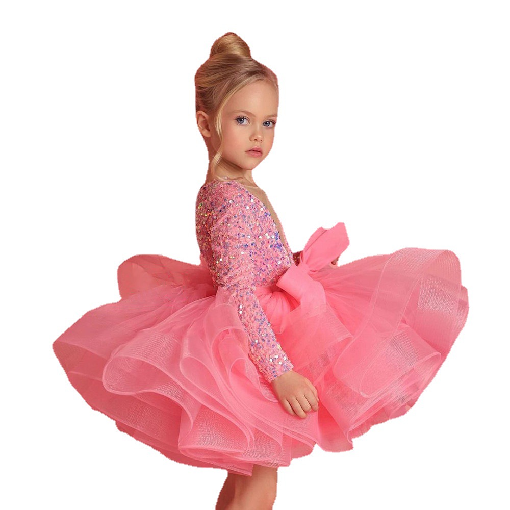 2023 Bling Beaded Crystal Flower Girls Dresses For Teens Tulle Floor Length Beach Girl Pageant Party Gowns Tulle Skirt Formal Kids Christmas Wear