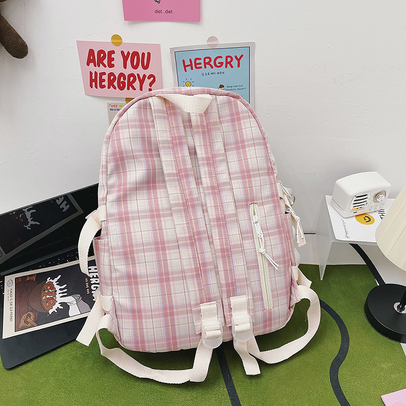 EST Plaid Transparent PVC Kawaii Contrast Color Girls College Leisure Kawaii Backpack Large Nylon School Backpack For Women Bags 220815