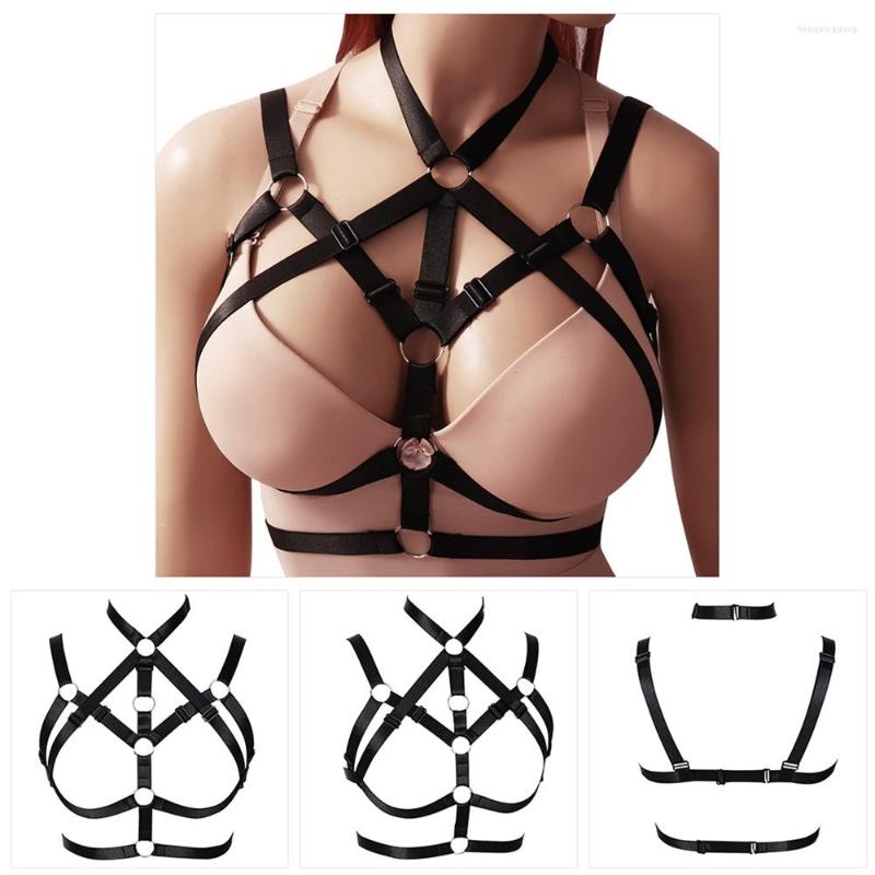 Garters Wine Red Harness Bra Top Punk Gothic Style Sexy Lingerie Belts Strappy Chest Cage Women Body Bondage Plus Size Hollow Out Garter