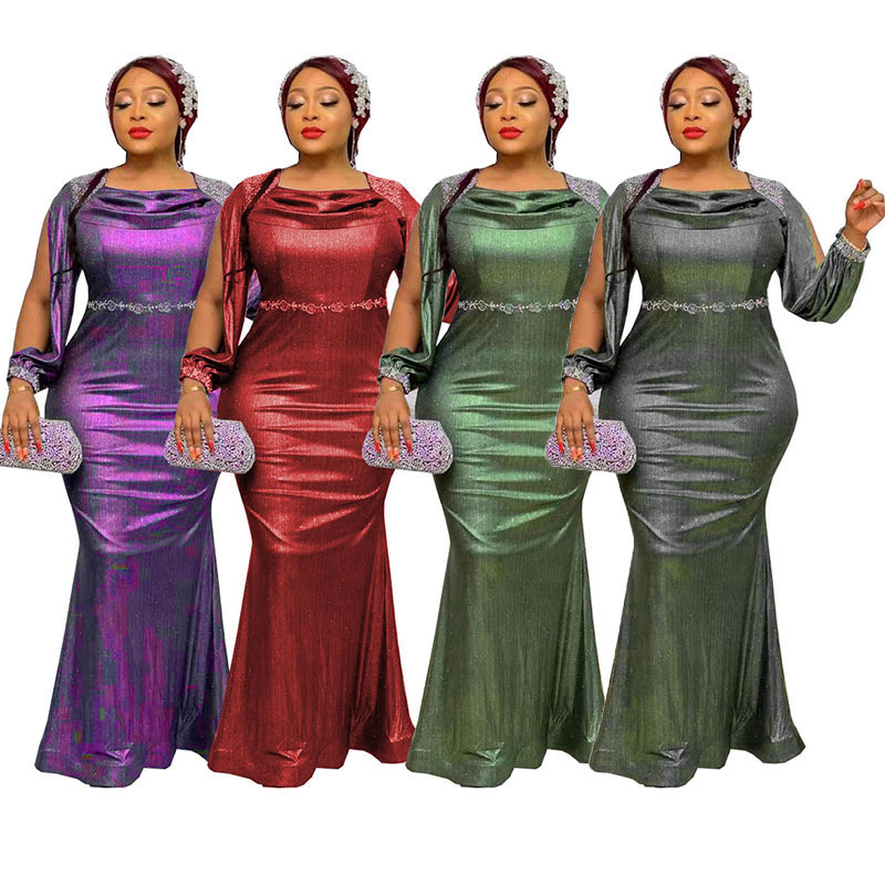 Luxury Mermaid Evening Dresses Sheer square Neck Beaded Sequins African Tassel Prom Dress Long Sleeves Illusion Sweep Train Formal Party Gown