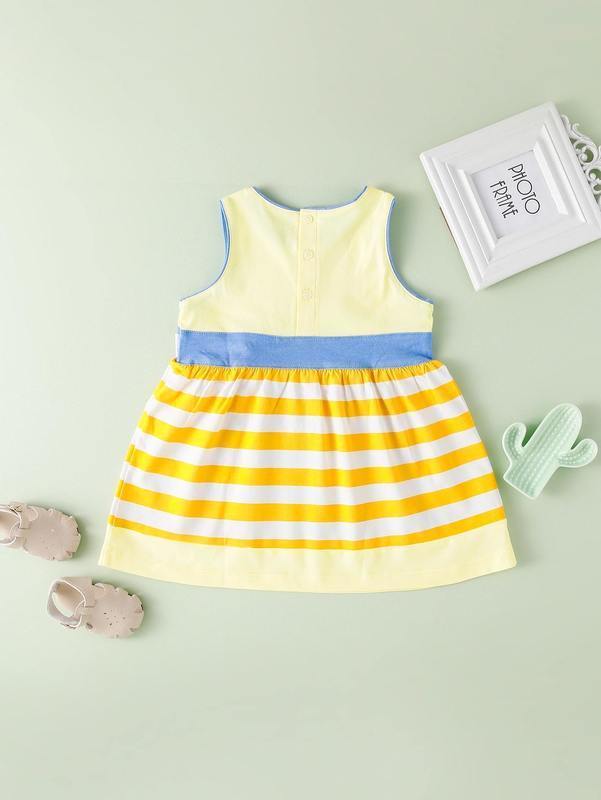 Toddler Girls Bow Front Colorblock Striped Print Dress SHE