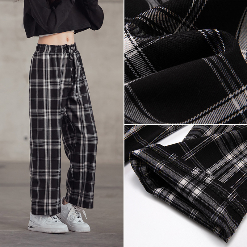 Plaid Pants For Girls Spring Summer Teens Trousers Long Casual Sport Pants Elastic Waist 12 13 14 Year Children's Wide Leg Pants 220512