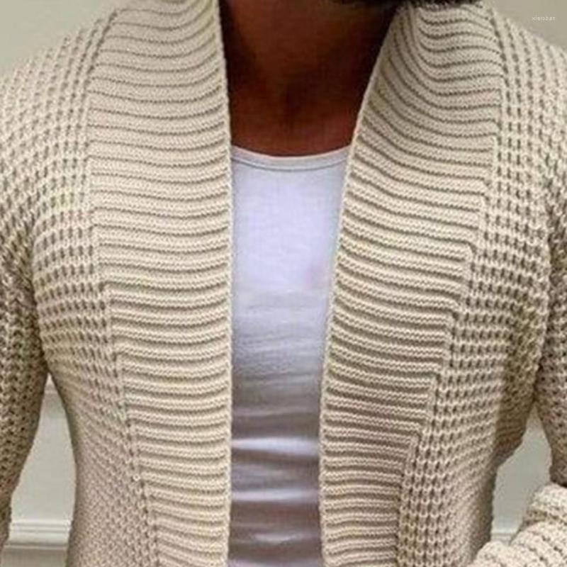 Men's Sweaters Men Sweater Coat Long Sleeves Open Stitch Jacket Solid Color Anti-shrink Cardigan Rough Surface Stretchy Male