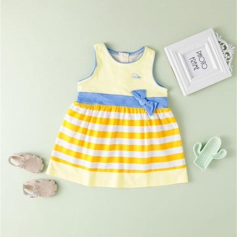 Toddler Girls Bow Front Colorblock Striped Print Dress SHE