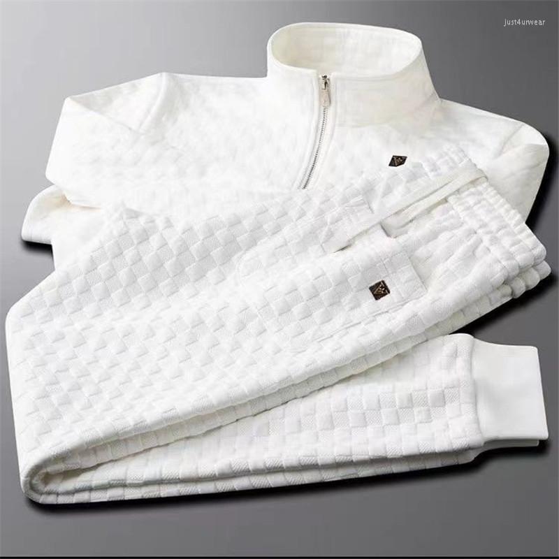 White men's Tracksuits zipper jacket top casual streetwear trousers plaid suit spring and autumn light luxury fashion, White pants
White men's Tracksuits zipper jacket top casual streetwear trousers plaid suit spring and autumn light luxury fashion, White pants