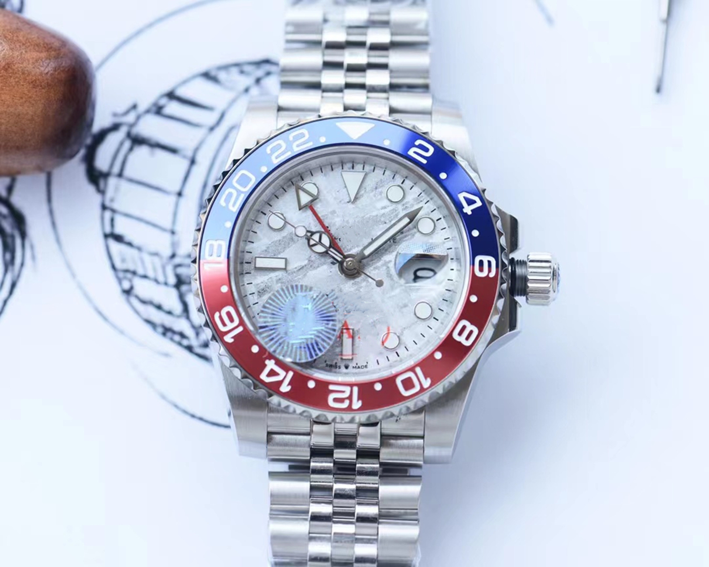 With original box men's Watches 40mm gmt Wristwatches automatic mechanical ceramic coke bezel stainless steel strap with folded buckle calendar display