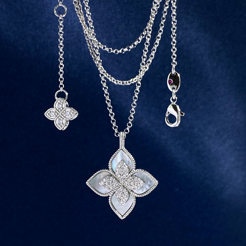 brand clover designer pendant necklaces for women gold sweet 4 leaf flower elegant charm choker necklace with crystal dia jewelry