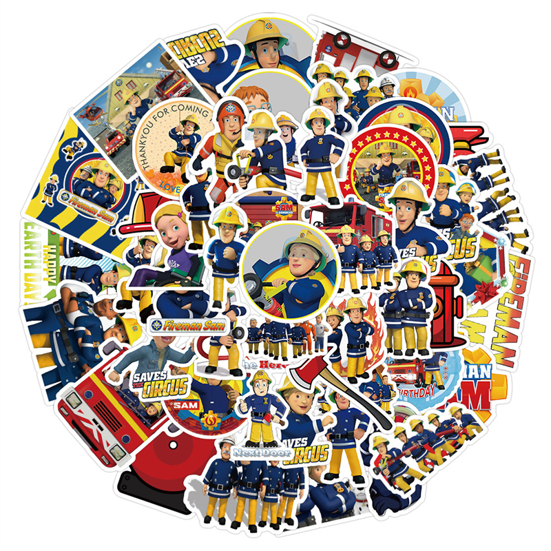50Pcs Anime Fireman Sam stickers Children safety education animation Graffiti Kids Toy Skateboard car Motorcycle Bicycle Sticker Decals Wholesale