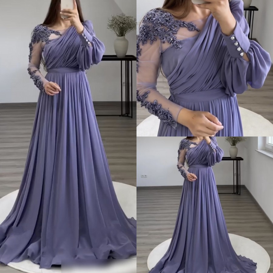 2022 Arabic Dubai Evening Dresses for Women Party Long Puffy Sleeves Beaded Green V-Neck Side Split Formal Celebrity Prom Gowns Vestidos De Fieast