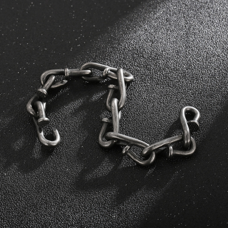 Nail Link Chain Bracelets Punk Men's Retro Stainless Steel Hip Hop Rock Bangle Jewelry
