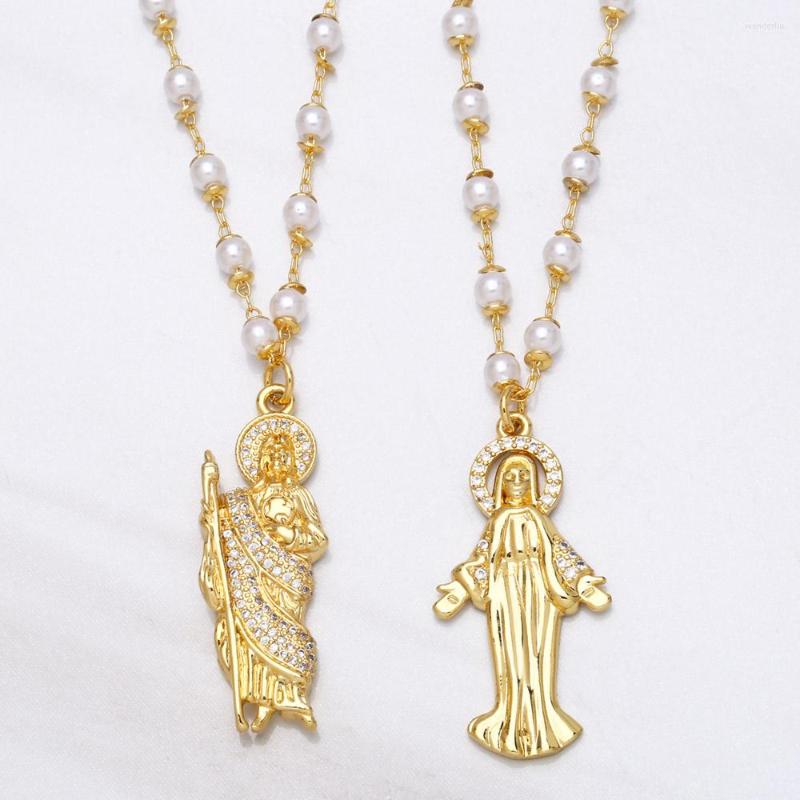 Pendant Necklaces FLOLA Beaded Chain San Judas Necklace Copper Zircon White Stone Jesus Gold Plated Christian Jewelry Nkea042
Pendant Necklaces FLOLA Beaded Chain San Judas Necklace Copper Zircon White Stone Jesus Gold Plated Christian Jewelry Nkea042