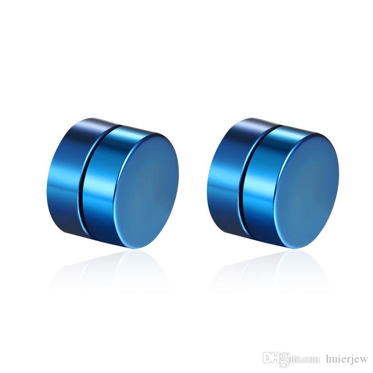 Titanium Steel Mens Round Magnetic Stud Earrings Black Gold Silver Clip on Ear Studs Jewelry Wholesale Price