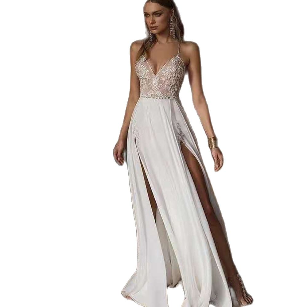 Mother of the Bride dresses Elegant LaceChiffon wedding dress bohemian style sexy side slit V-neck large size NEW IN