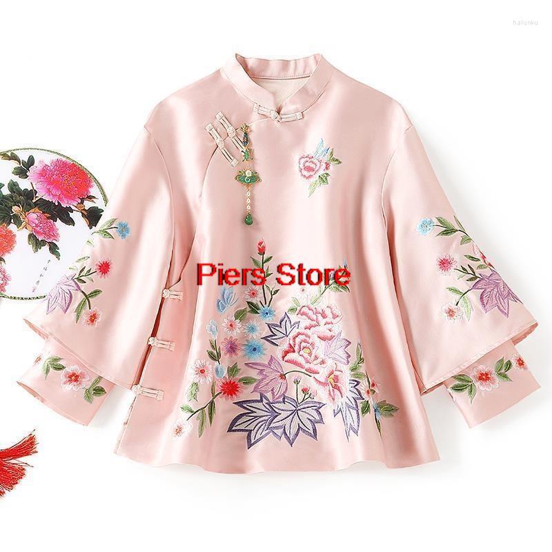 Ethnic Clothing Style Vintage Haruku Embroidery Chinese Tops Women 2022 Jacket Loose Cotton Coat Tang Suit Female Autumn Hanfu