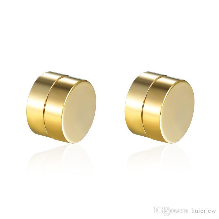 Titanium Steel Mens Round Magnetic Stud Earrings Black Gold Silver Clip on Ear Studs Jewelry Wholesale Price