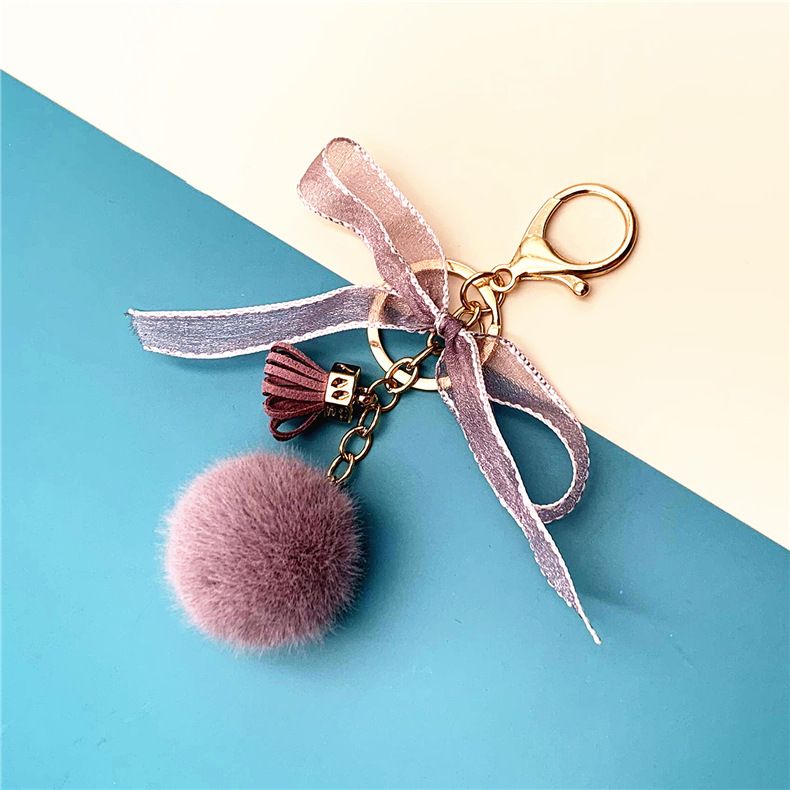 Cute bow key chain lace fur ball bag plush pendant cartoon car key chain small gift accessories YLE630