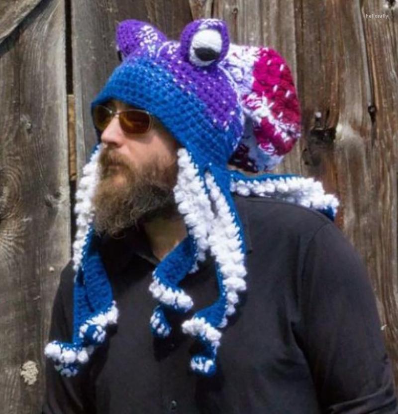 

Berets Octopus Beard Hand Weave Knit Wool Hats Men Christmas Cosplay Party Funny Tricky Headgear Winter Warm Couples Beanies Cap