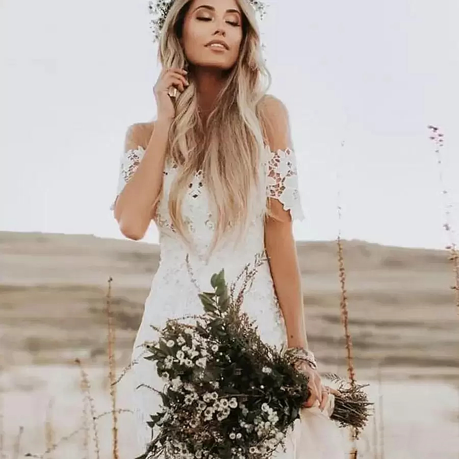 2023 Bohemian Floral Lace Mermaid Wedding Dresses Off The Shoulder Sweetheart Neck Country Bridal Gowns Boho Beach Robe De Marriage Back Lace-Up Custo