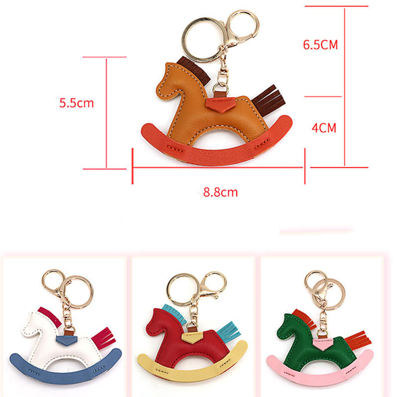 Rocking Horse Keychains Rings PU Leather Animal Pendant Key Chains Jewelry Car Keys Holder Cute Cartoon Fashion Design Women Bag Hanging Charm Keyring