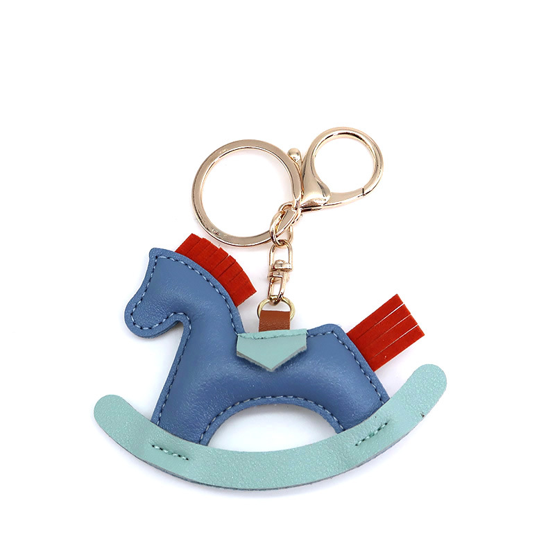 Rocking Horse Keychains Rings PU Leather Animal Pendant Key Chains Jewelry Car Keys Holder Cute Cartoon Fashion Design Women Bag Hanging Charm Keyring