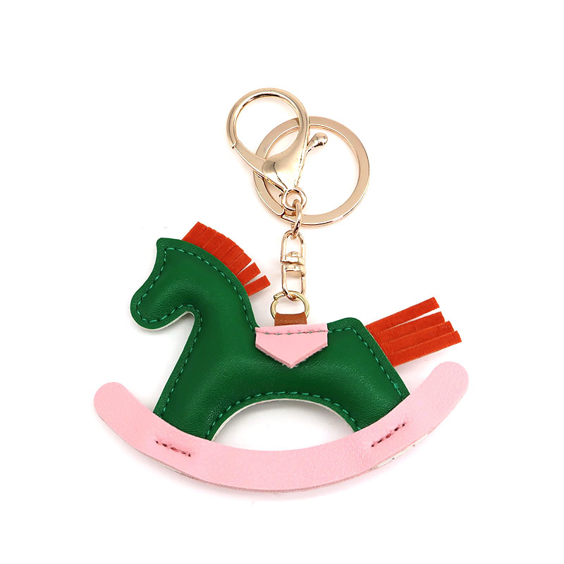 Rocking Horse Keychains Rings PU Leather Animal Pendant Key Chains Jewelry Car Keys Holder Cute Cartoon Fashion Design Women Bag Hanging Charm Keyring