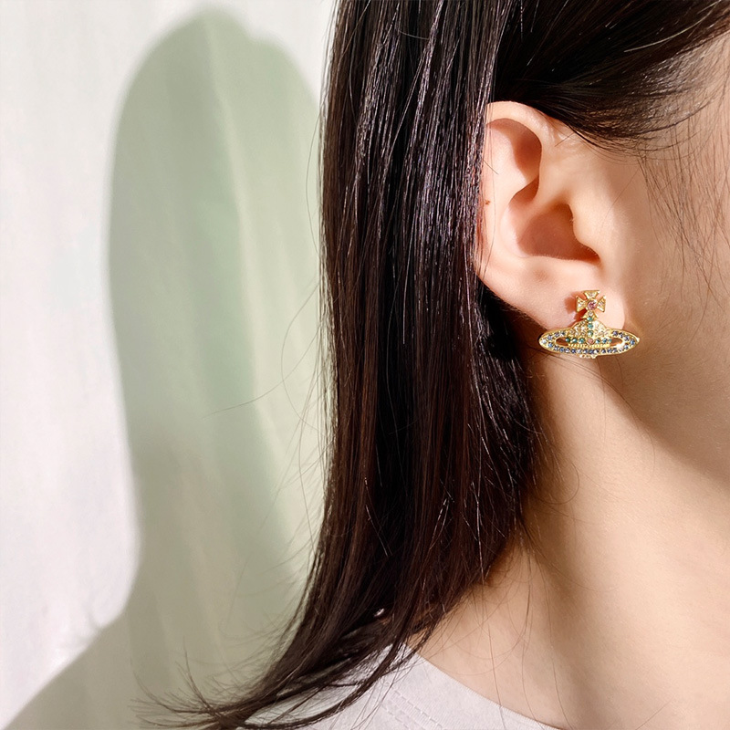 New arrive coloful CZ stud Earring for woman zircon Mosaic claw drilled smooth surface metal shaped stud female Gift