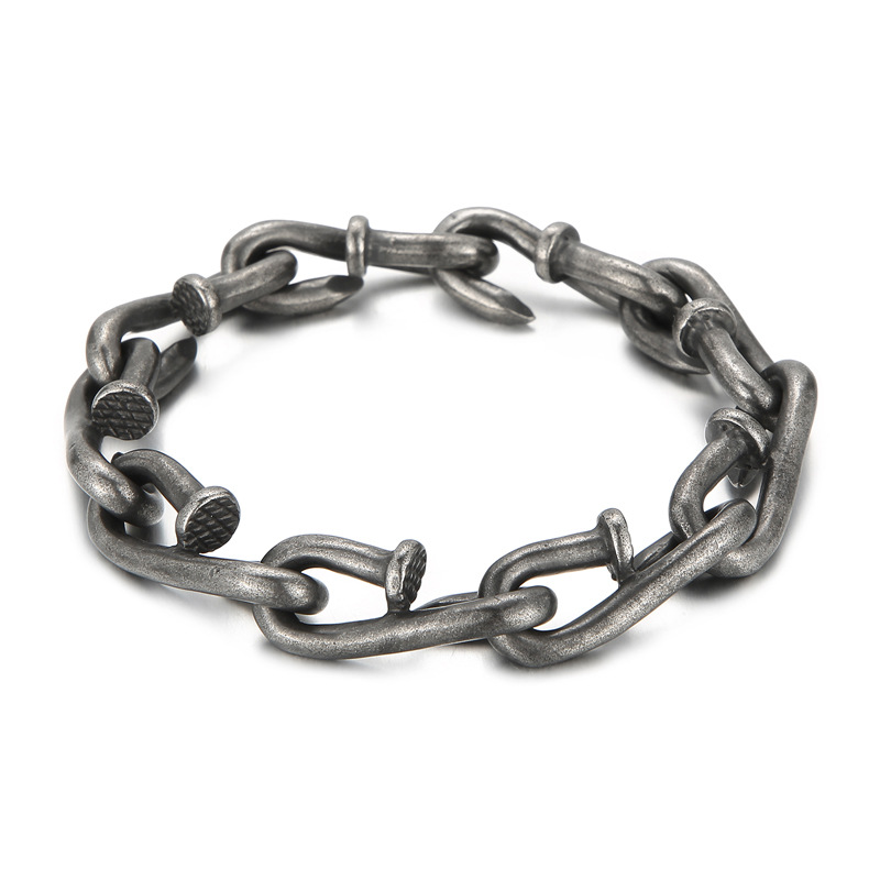 Nail Link Chain Bracelets Punk Men's Retro Stainless Steel Hip Hop Rock Bangle Jewelry
