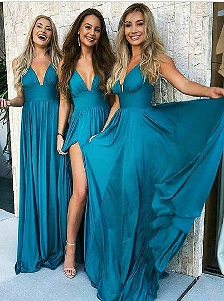 Bridesmaid Dresses Long V Neck Backless Split Prom Gowns for Women Party Evening Dress