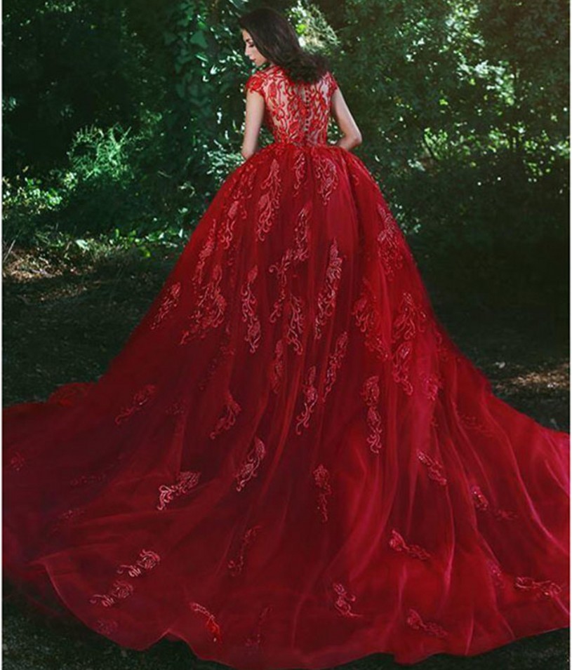 Bubai Wine Red Mermaid Wedding Dress with Detachable Train 2023 Saudi Arabic Lace Button Appliques Bridal Dresses Vestidos De Noiva