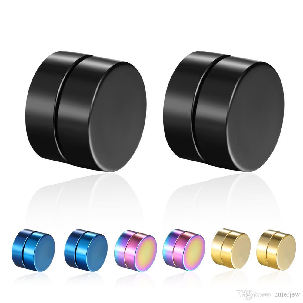 Titanium Steel Mens Round Magnetic Stud Earrings Black Gold Silver Clip on Ear Studs Jewelry Wholesale Price